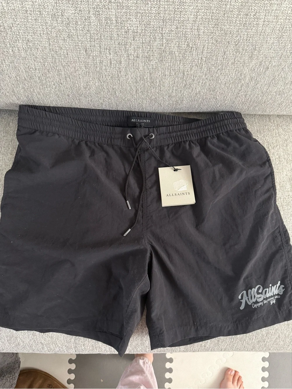 AllSaints Black Men’s Swim Trunks with Subtle Logo